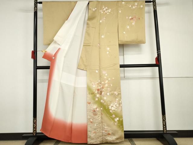 平和屋着物●十日町老舗ブランド　吉澤友禅　吾妻徳穂　訪問着　刺繍　花籠文　暈し染め　金彩　鈴乃屋扱い　正絹　逸品　AABI2565cs