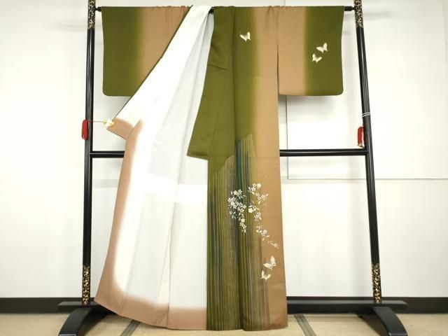 平和屋着物●訪問着　花蝶文　暈し染め　金彩　正絹　逸品　AABI2566cs