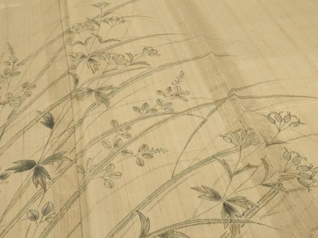 平和屋着物*夏物 訪問着 生紬 手描き 草花文 正絹 逸品 AABI0711jd 平和屋着物*夏物 訪問着 生紬 手描き 草花文 正絹 逸品 AABI0711jd