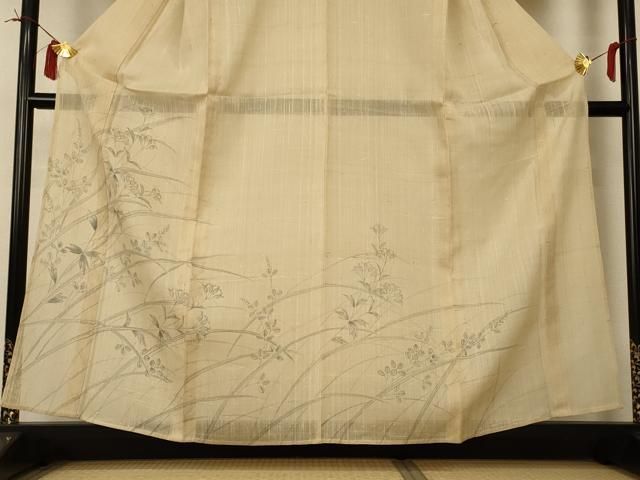 平和屋着物*夏物 訪問着 生紬 手描き 草花文 正絹 逸品 AABI0711jd 平和屋着物*夏物 訪問着 生紬 手描き 草花文 正絹 逸品 AABI0711jd