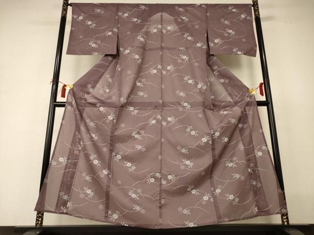 平和屋着物＊夏物　小紋　絽　芝花文　洗える着物　AABI0717jd