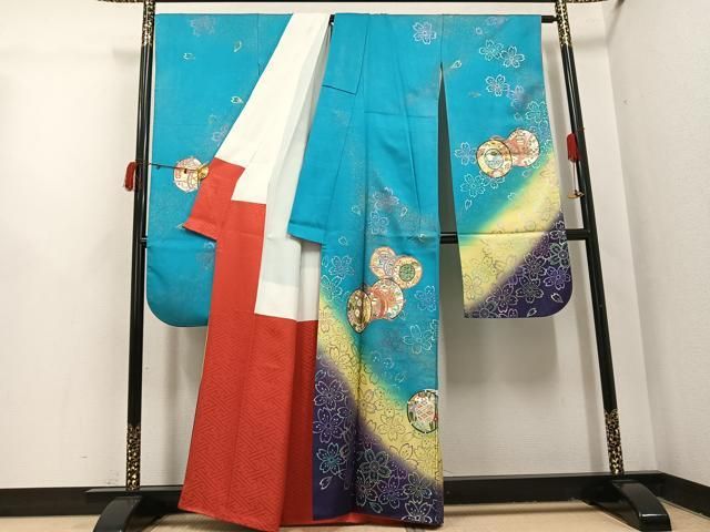平和屋着物●豪華振袖　花鼓文　暈し染め　金銀彩　銀通し地　正絹　逸品　AABI3095ph