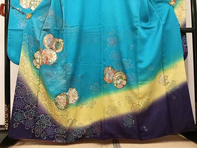 平和屋着物●豪華振袖　花鼓文　暈し染め　金銀彩　銀通し地　正絹　逸品　AABI3095ph