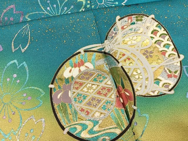 平和屋着物●豪華振袖　花鼓文　暈し染め　金銀彩　銀通し地　正絹　逸品　AABI3095ph