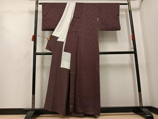平和屋着物●上質な色無地　立波地紋　濃色　正絹　逸品　AABI3097ph