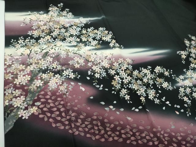 平和屋着物●豪華黒留袖 刺繍 夜桜 暈し染め 金銀彩 やまと誂製 正絹 逸品 DABE5381ps 平和屋着物●豪華黒留袖 刺繍 夜桜 暈し染め 金銀彩 やまと誂製 正絹 逸品 DABE5381ps