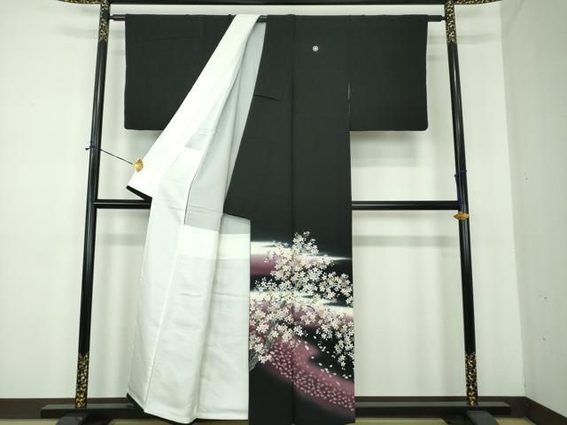 平和屋着物●豪華黒留袖 刺繍 夜桜 暈し染め 金銀彩 やまと誂製 正絹 逸品 DABE5381ps 平和屋着物●豪華黒留袖 刺繍 夜桜 暈し染め 金銀彩 やまと誂製 正絹 逸品 DABE5381ps