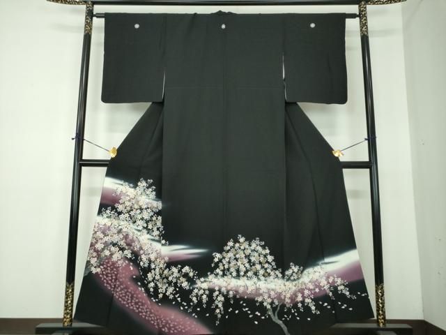 平和屋着物●豪華黒留袖　刺繍　夜桜　暈し染め　金銀彩　やまと誂製　正絹　逸品　DABE5381ps