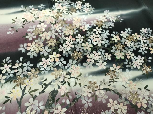 平和屋着物●豪華黒留袖 刺繍 夜桜 暈し染め 金銀彩 やまと誂製 正絹 逸品 DABE5381ps 平和屋着物●豪華黒留袖 刺繍 夜桜 暈し染め 金銀彩 やまと誂製 正絹 逸品 DABE5381ps
