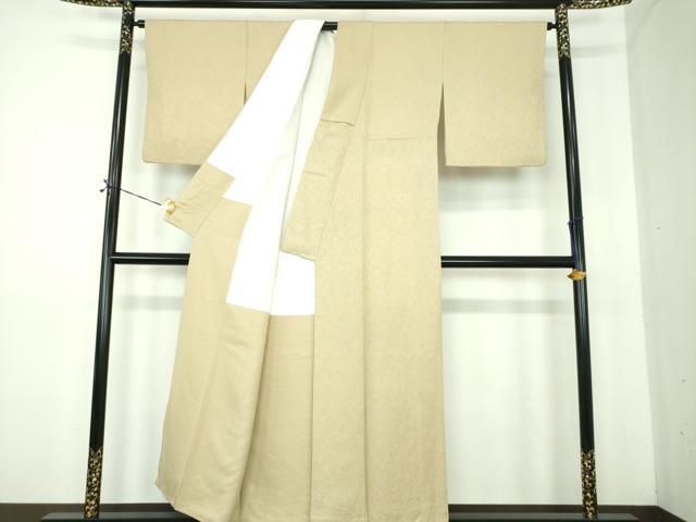 平和屋着物●上質な色無地　南天地紋　白橡色　正絹　逸品　DABE5383ps
