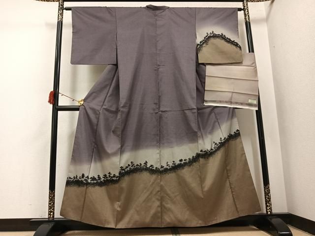 平和屋着物●小西秀樹　本場大島紬　染大島　訪問着　樹林文　暈し染め　さが美扱い　反端付き　正絹　逸品　AABI3103ph