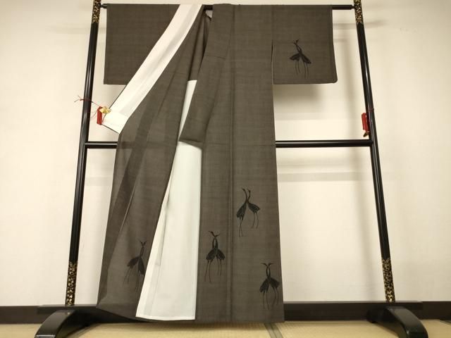 平和屋着物＊夏物　訪問着　夏大島　鶴　正絹　逸品　AABI0729jd