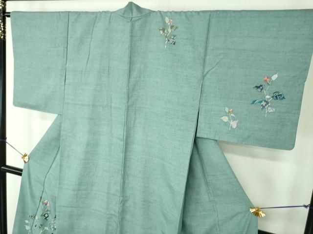 平和屋着物●訪問着　紬地　枝葉文　金彩　正絹　逸品　DABE5391ps