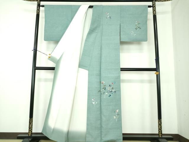 平和屋着物●訪問着　紬地　枝葉文　金彩　正絹　逸品　DABE5391ps