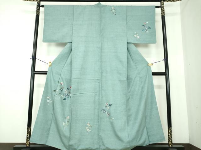 平和屋着物●訪問着 紬地 枝葉文 金彩 正絹 逸品 DABE5391ps