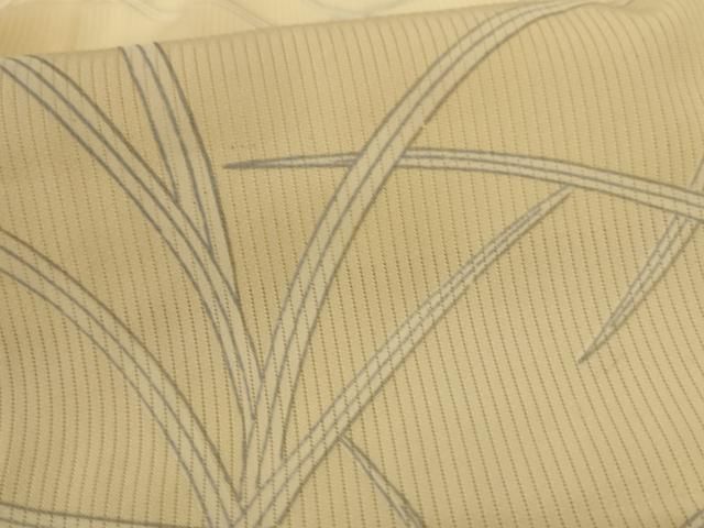 平和屋着物＊夏物　小紋　縦絽　草葉文　正絹　逸品　AABI0731jd