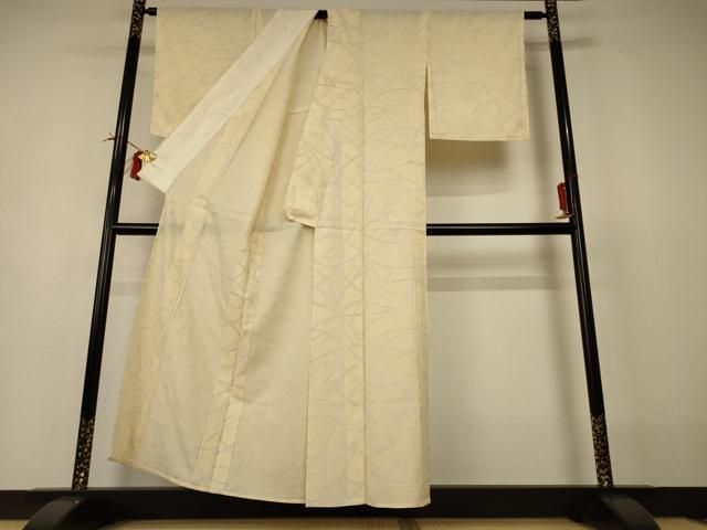 平和屋着物＊夏物　小紋　縦絽　草葉文　正絹　逸品　AABI0731jd