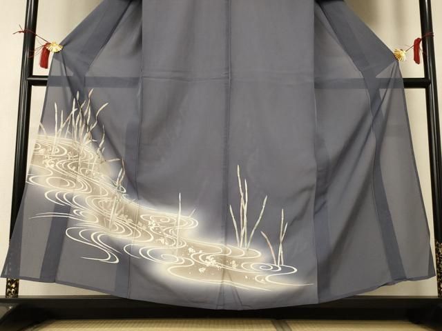 平和屋着物＊夏物　訪問着　絽　木賊　暈し染め　金銀彩　正絹　逸品　AABI0735jd