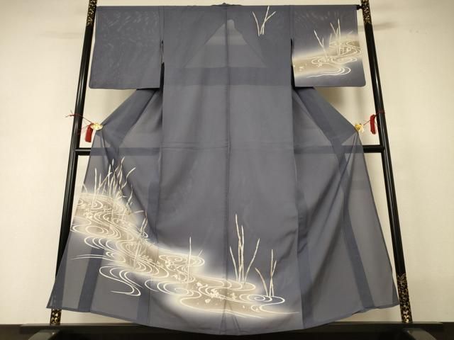 平和屋着物＊夏物　訪問着　絽　木賊　暈し染め　金銀彩　正絹　逸品　AABI0735jd