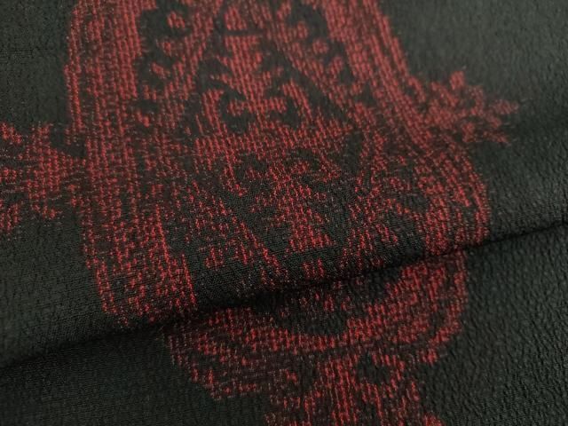平和屋着物●本塩沢　花菱文　黒地　正絹　逸品　DABE5398ps