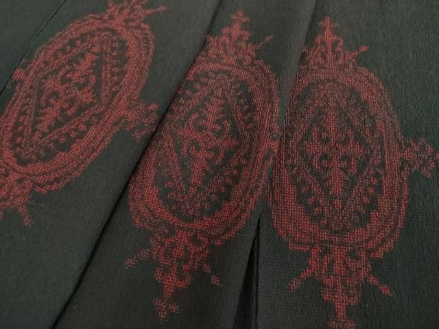 平和屋着物●本塩沢　花菱文　黒地　正絹　逸品　DABE5398ps