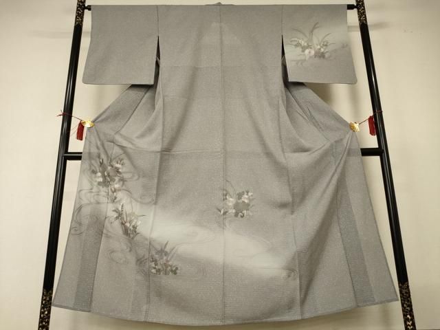 平和屋着物＊夏物　訪問着　絽　刺繍　流水草花文　暈し染め　正絹　逸品　AABI0741jd