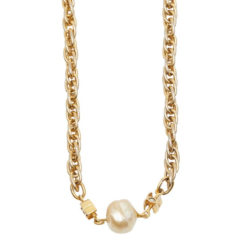 シャネル ココマーク チェーン ネックレス ヴィンテージ ゴールド フェイクパール メッキ レディース CHANEL【1-0262665】 シャネル ココマーク チェーン ネックレス ヴィンテージ ゴールド フェイクパール メッキ レディース CHANEL【1-0262665】