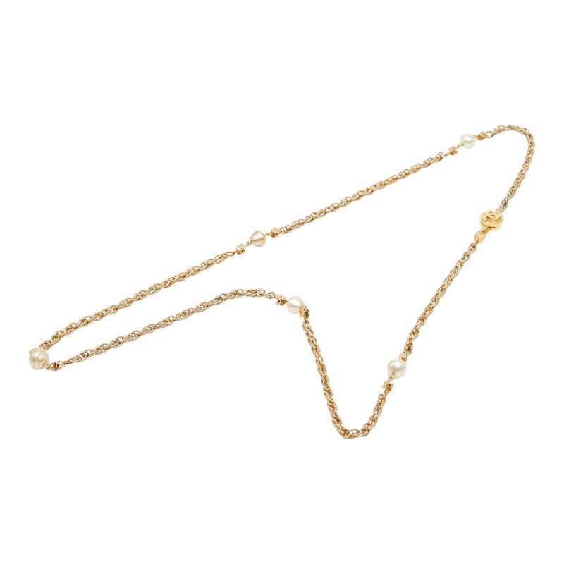 シャネル ココマーク チェーン ネックレス ヴィンテージ ゴールド フェイクパール メッキ レディース CHANEL【1-0262665】 シャネル ココマーク チェーン ネックレス ヴィンテージ ゴールド フェイクパール メッキ レディース CHANEL【1-0262665】