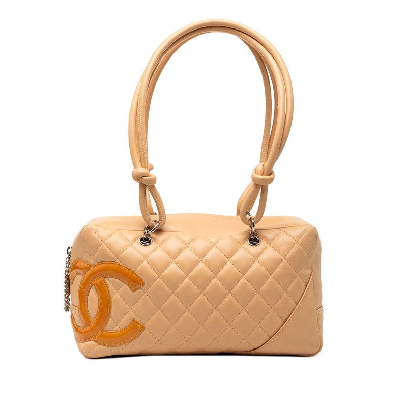 シャネル ココマーク カンボン ボーリングバッグ ミニボストンバッグ ショルダーバッグ ベージュ レザー レディース CHANEL【1-0266136】