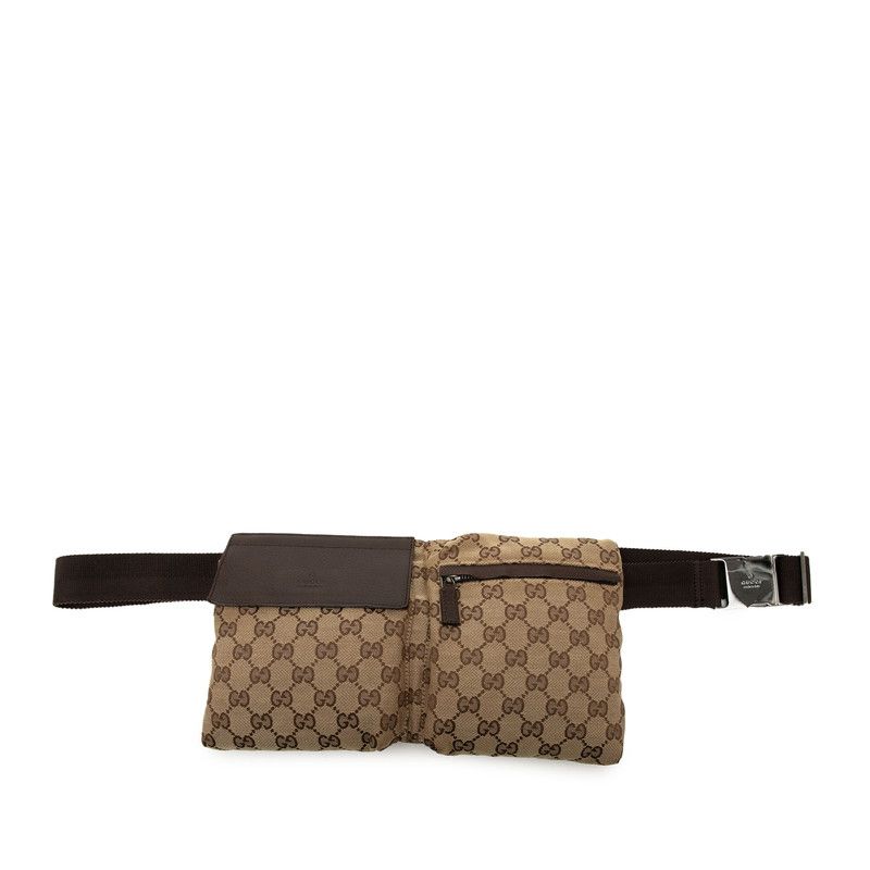 グッチ GGキャンバス ウエストバッグ ボディバッグ 28566 ベージュ ブラウン キャンバス レザー レディース GUCCI【1-0266157】