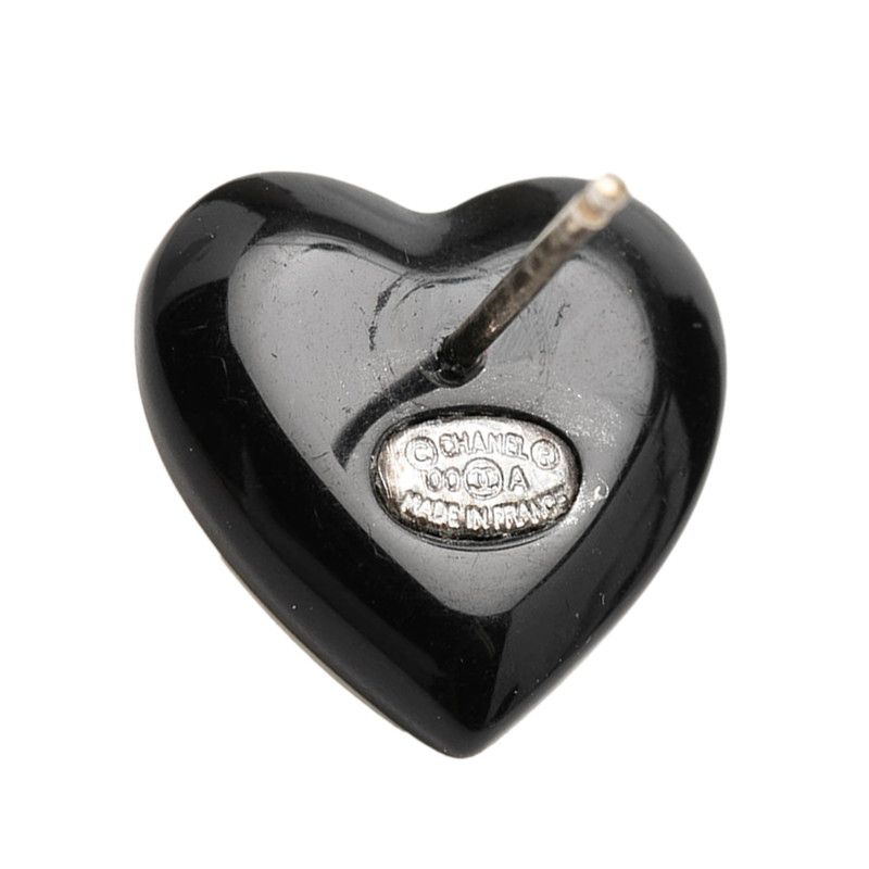 シャネル ココマーク ハートモチーフ ピアス 00A刻印 アイボリー ブラック プラスチック メタル レディース CHANEL【1-0266551】