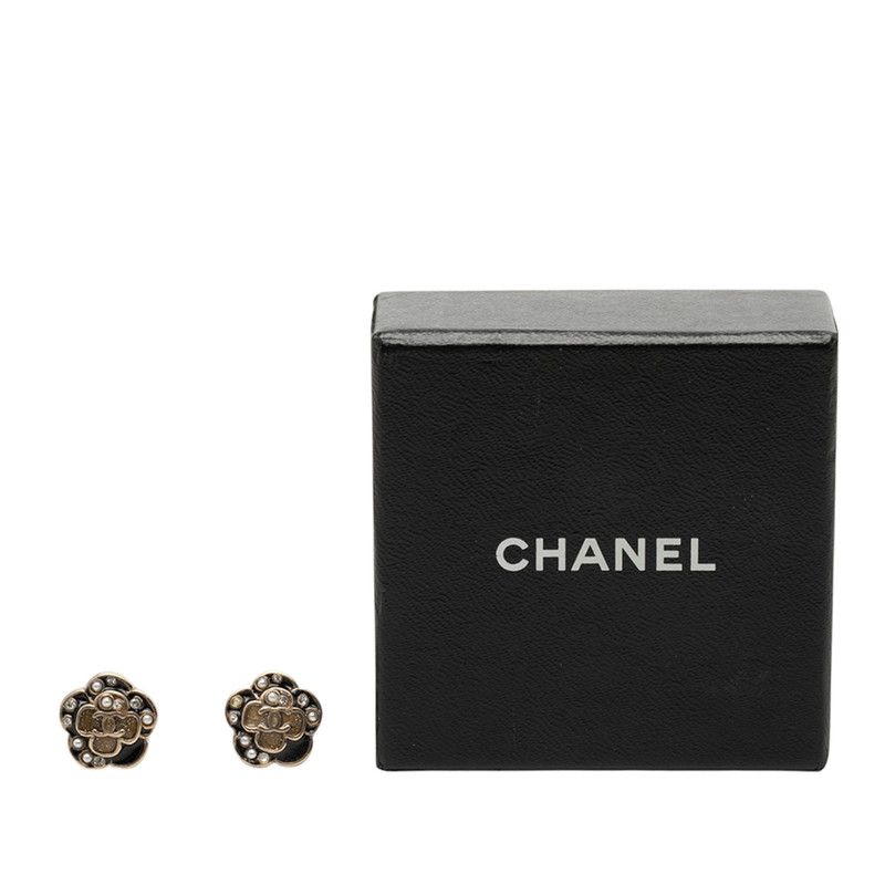 シャネル カメリア ココマーク パール ピアス ゴールド ブラック メッキ ラインストーン レディース CHANEL【1-0266552】