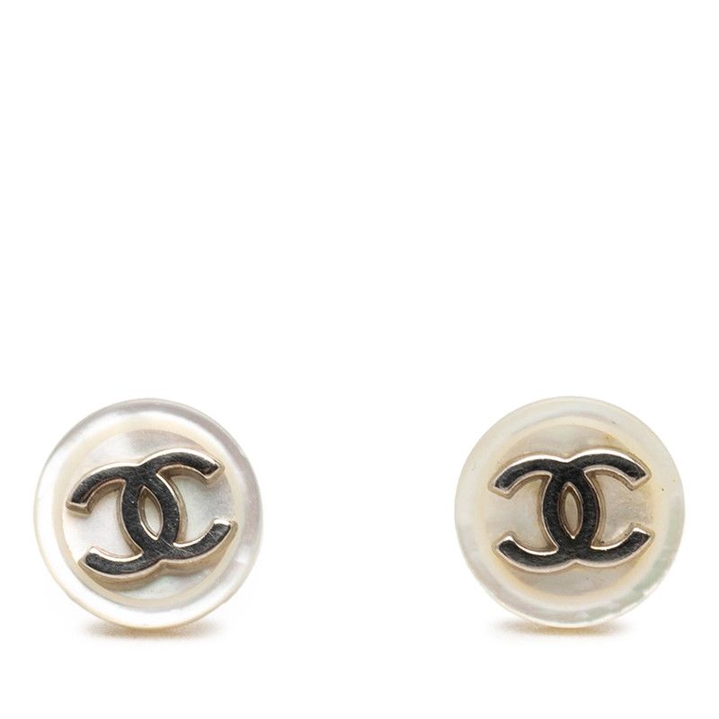 シャネル ココマーク ボタン モチーフ ピアス シルバー ホワイト メタル レディース CHANEL【1-0266556】