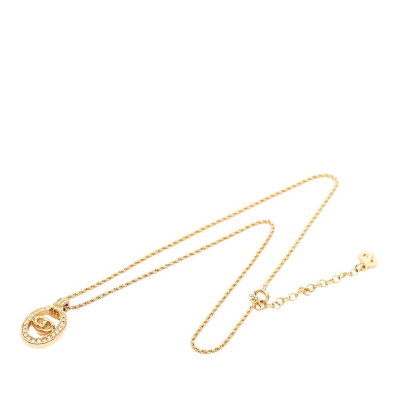 ディオール CDロゴ オーバル チェーン ペンダント ネックレス ゴールド メッキ ラインストーン レディース Dior【1-0266575】