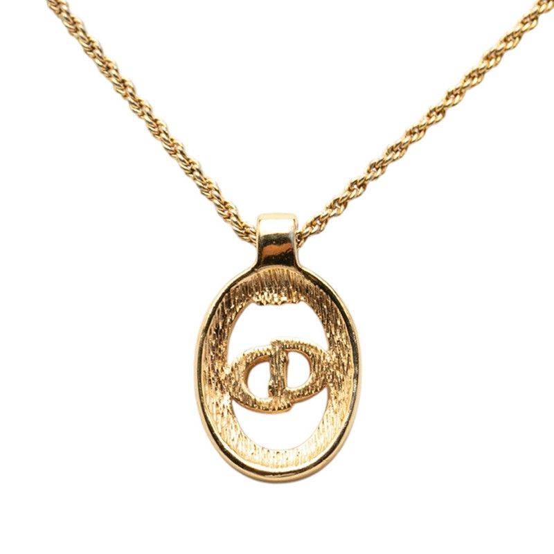 ディオール CDロゴ オーバル チェーン ペンダント ネックレス ゴールド メッキ ラインストーン レディース Dior【1-0266575】
