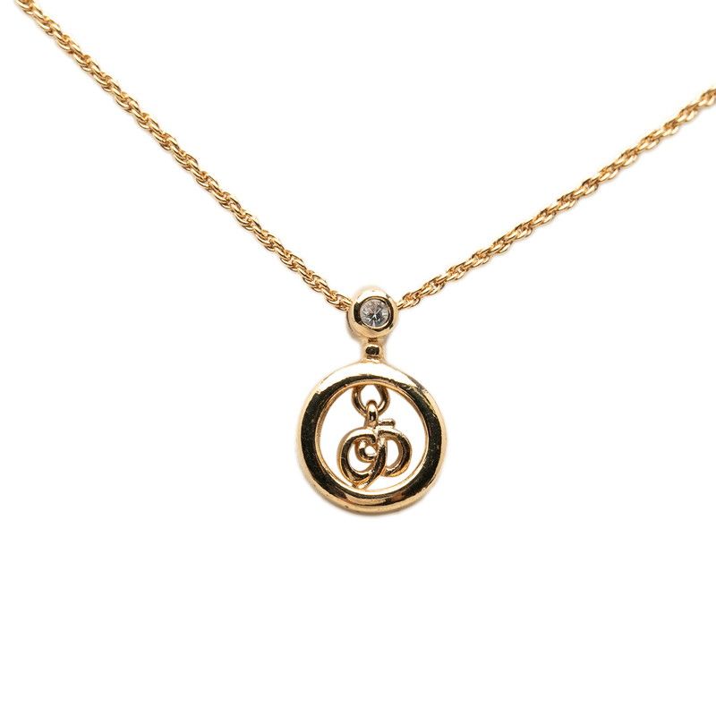 ディオール ロゴ チェーン ペンダント ネックレス ゴールド メッキ ラインストーン レディース Dior【1-0266579】