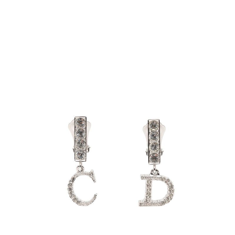 ディオール CDロゴ イヤリング シルバー メタル ラインストーン レディース Dior【1-0266581】