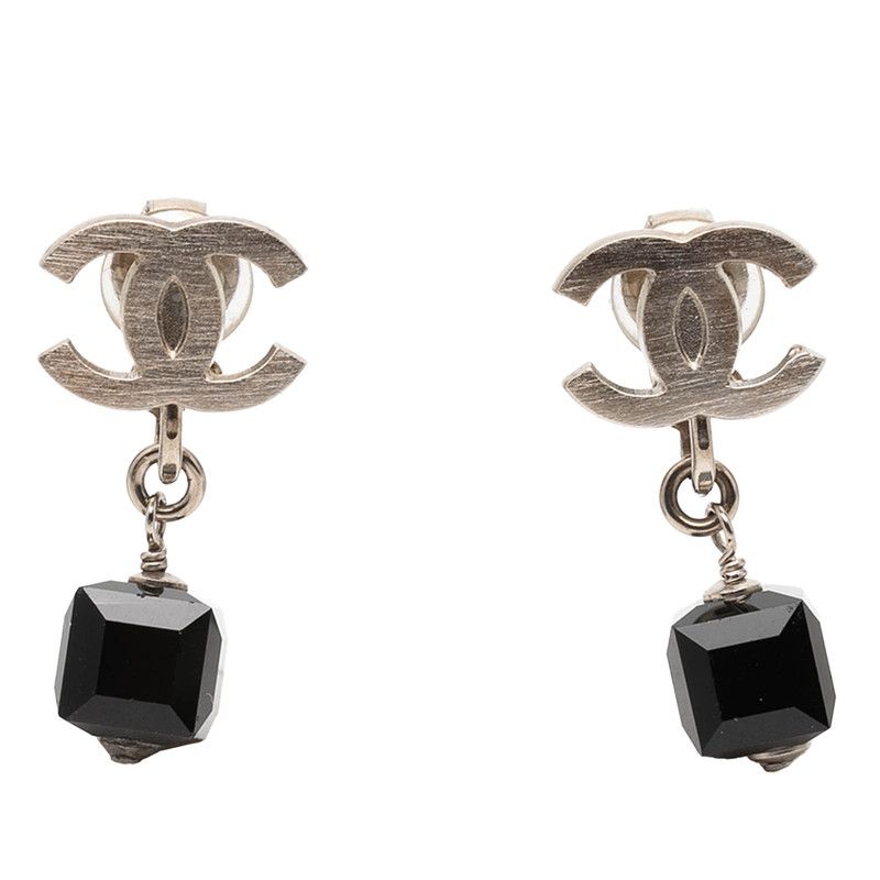 シャネル ココマーク イヤリング 08P刻印 シルバー ブラック メタル プラスチック レディース CHANEL【1-0266597】