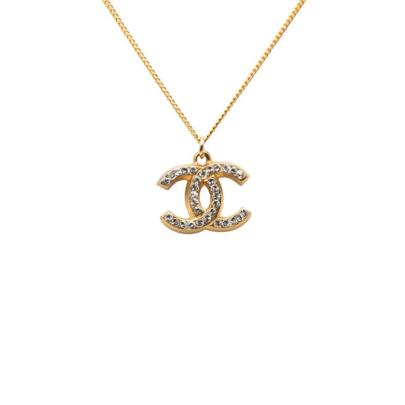 シャネル ココマーク チェーン ペンダント ネックレス 01P刻印 ゴールド メッキ ラインストーン レディース CHANEL【1-0266614】