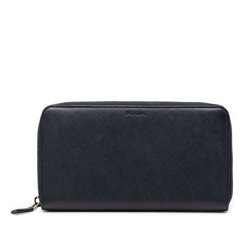 プラダ ロゴ 長財布 ラウンドファスナー ネイビー サフィアーノレザー メンズ PRADA【1-0267214】