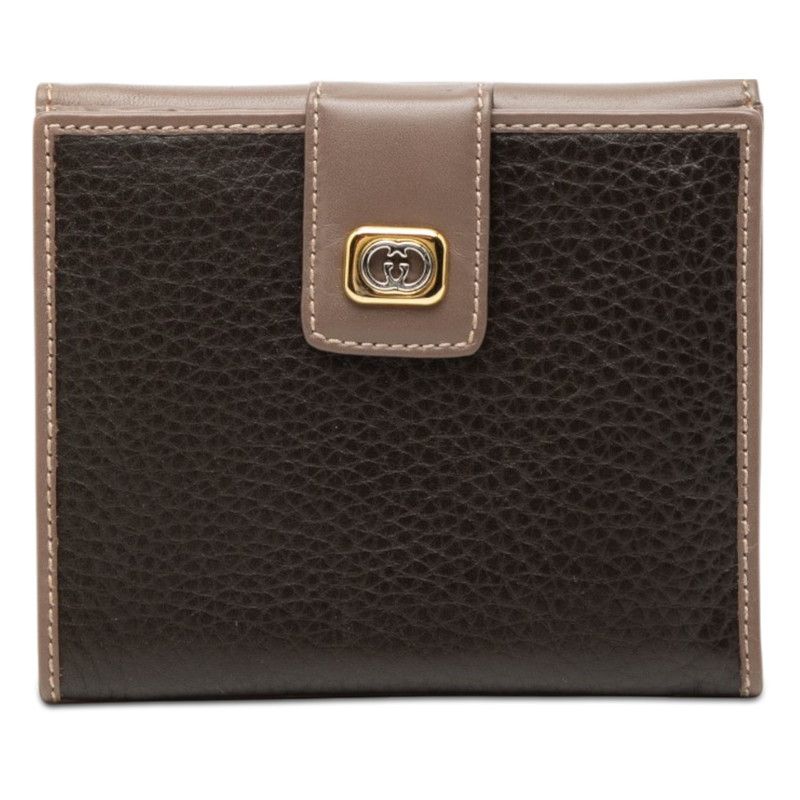 グッチ オールドグッチ 二つ折り財布 035 959 0322 ブラック ブラウン レザー レディース GUCCI【1-0267456】