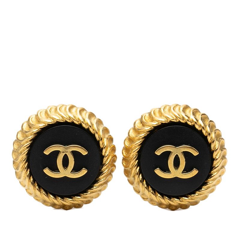 シャネル ココマーク ヴィンテージ チェーン モチーフ イヤリング 95P ゴールド ブラック メッキ レディース CHANEL【1-0267505】