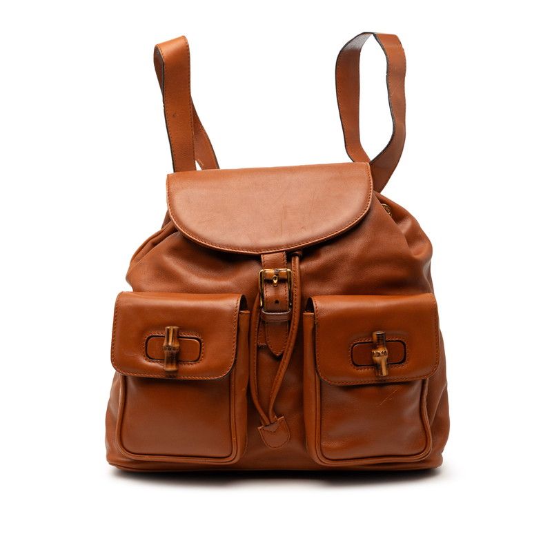 グッチ バンブー リュック デイパック バックパック ブラウン レザー レディース GUCCI【1-0267729】