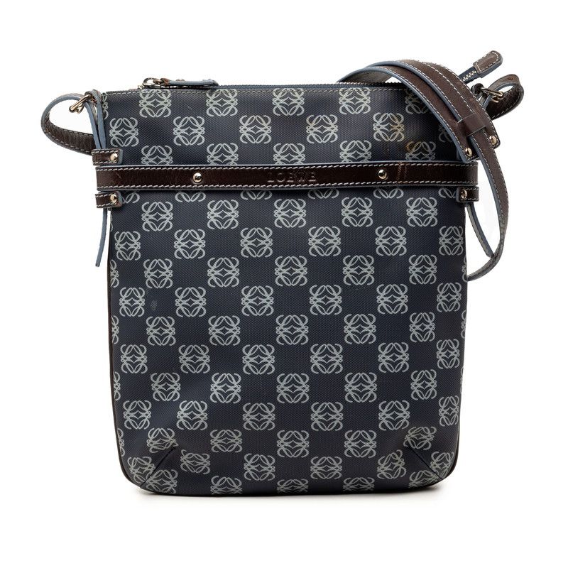 ロエベ リピートアナグラム 斜め掛け ショルダーバッグ ネイビー PVC レディース LOEWE【1-0267730】