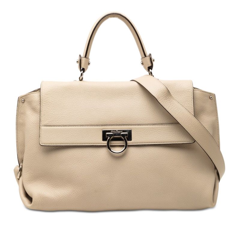 サルヴァトーレフェラガモ ガンチーニ ハンドバッグ ショルダーバッグ 2WAY アイボリー レザー レディース Salvatore Ferragamo【1-0267736】