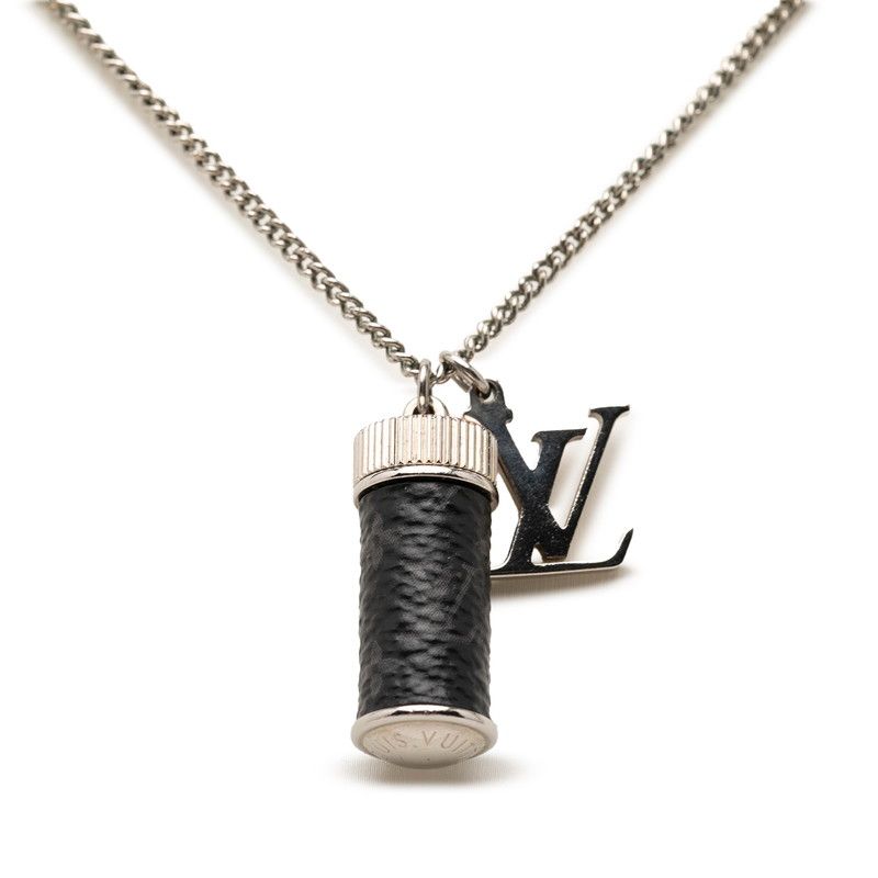 ルイ ヴィトン モノグラム エクリプス コリエチャームズ ネックレス M63641 ブラック シルバー メタル PVC メンズ LOUIS VUITTON【1-0267747】