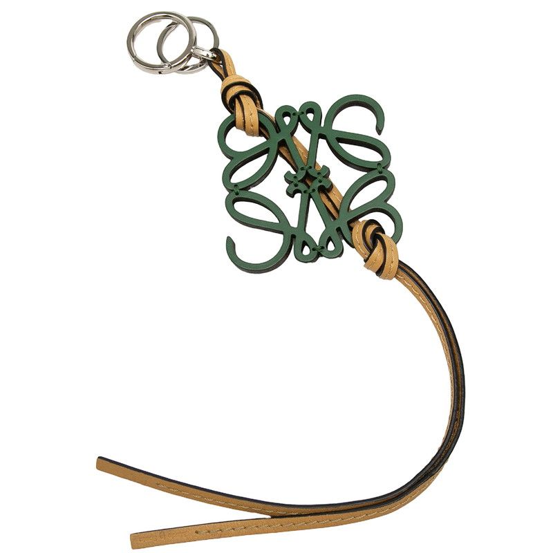 ロエベ アナグラム チャーム バッグチャーム キーホルダー グリーン ベージュ ブラック レザー レディース LOEWE【1-0267754】