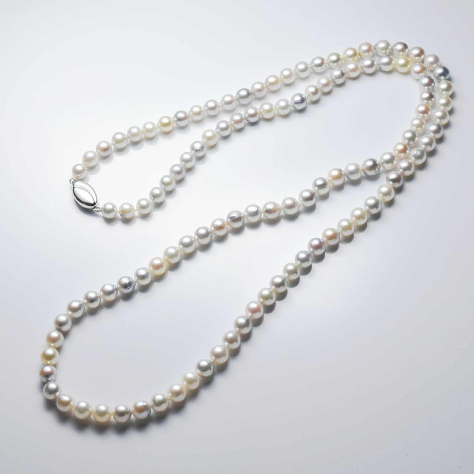 あこや真珠6.5－7.9ｍｍナチュラルマルチカラー ロングネックレス 85cm