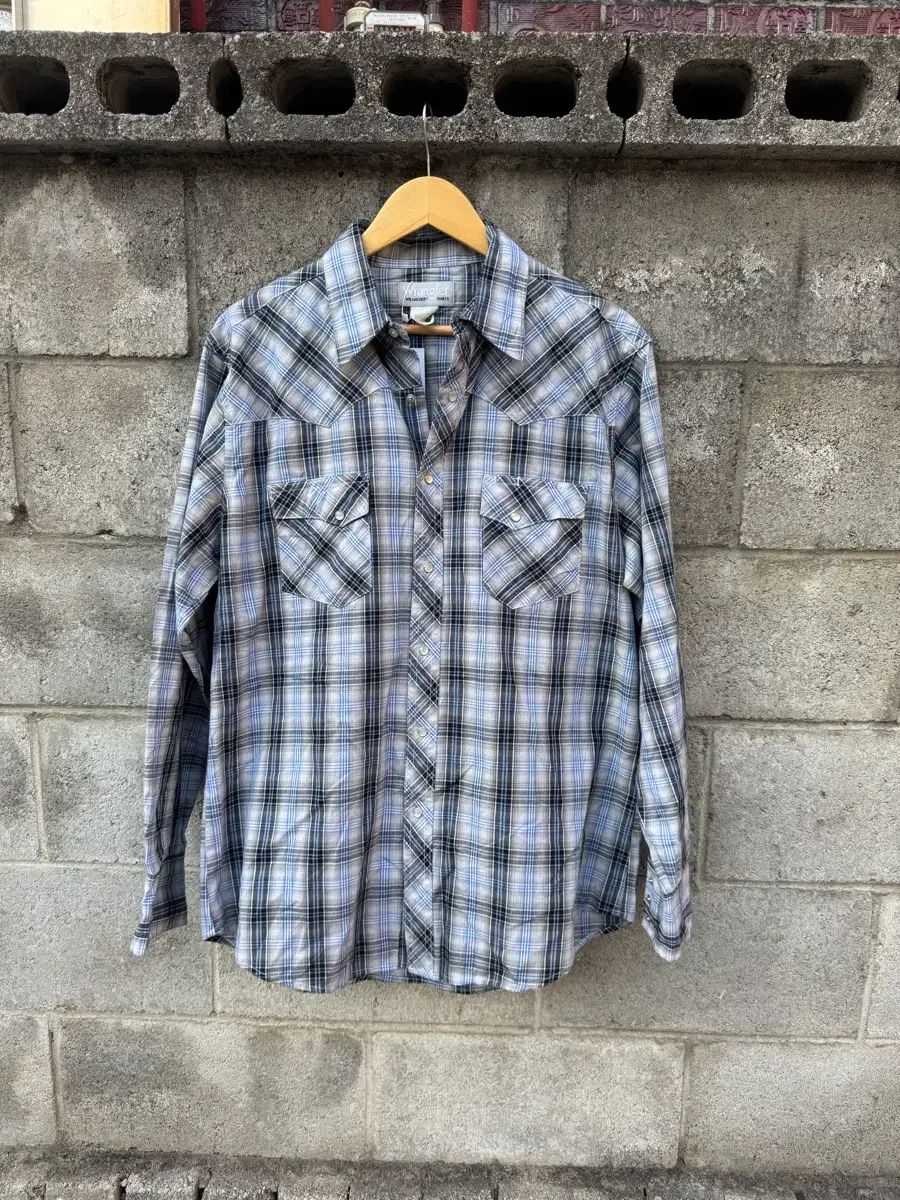 ラングラー ヴィンテージ ブルー CHECK ウェスタン シャツ L