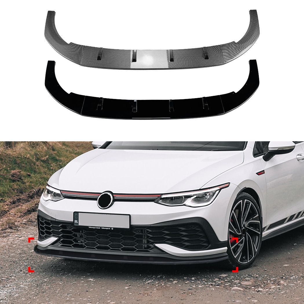 フォルクスワーゲン ゴルフ8 Golf MK8 GTI CS R フロントリップスポイラー 前バンパー用 フロントアンダーリップ ABS製 ピアノブラック カーボン柄 外装エアロパーツ 立体感アップ スポーティー 取付しやすい フロントまわり ドレスアップ